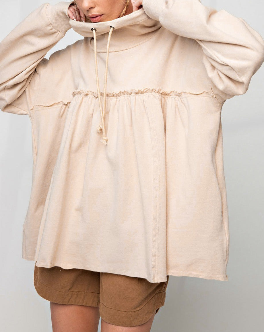 Exposed Seam Babydoll Sweatshirt w/Cowl