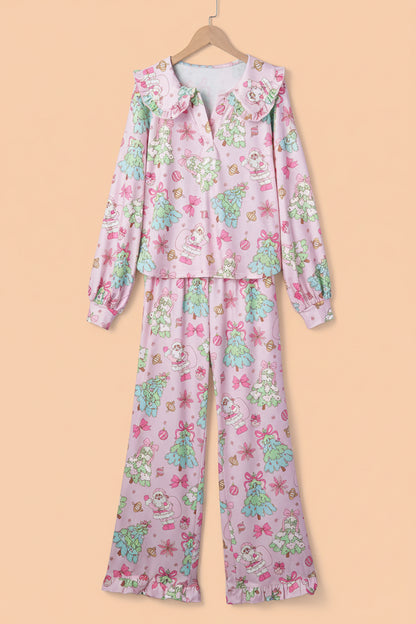 Christmas Ruffle Collared Top & Pants Pajama Set