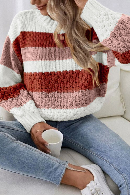 Stripe Cable Drop Shoulder Sweater