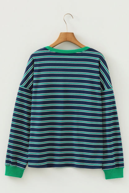 Stripe Colorblock Chest Pocket Long Sleeve Top