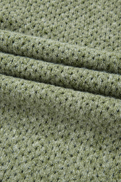 Solid Eyelet V-Neck Drop Shoulder Sweater