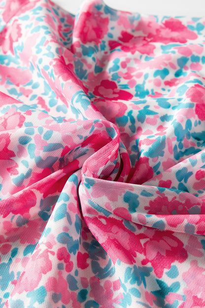 Floral Mesh Long Sleeve Mock Neck Top