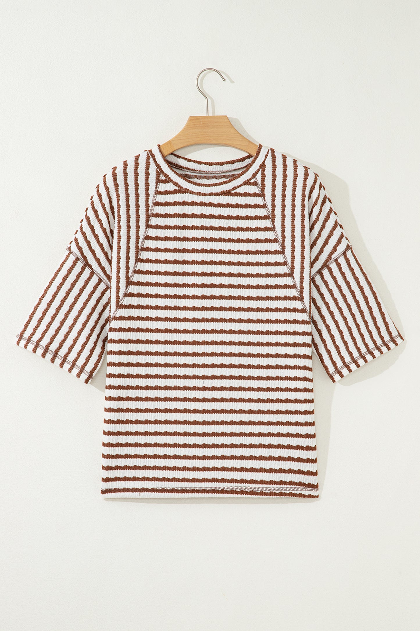 Stripe Textured Knit 3/4 Sleeve Top