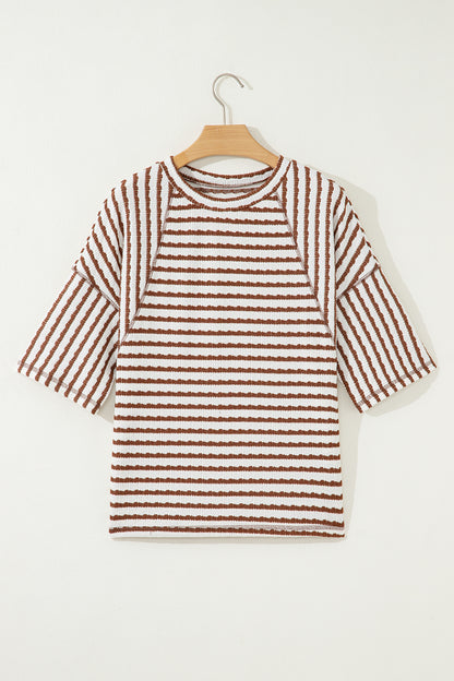 Stripe Textured Knit 3/4 Sleeve Top