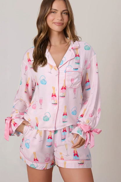 Valentine Wine Glass Bow Tie Pajama Set