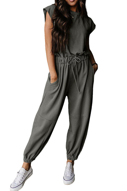 Cap Sleeve Drawstring Jogger Jumpsuit