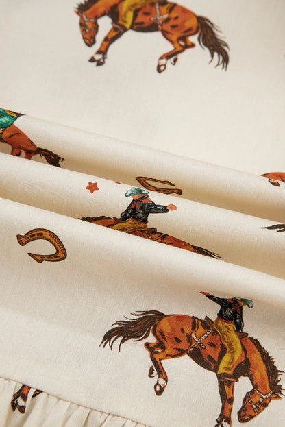 Western Cowboy Bow Tie Puff Sleeve Peplum Blouse