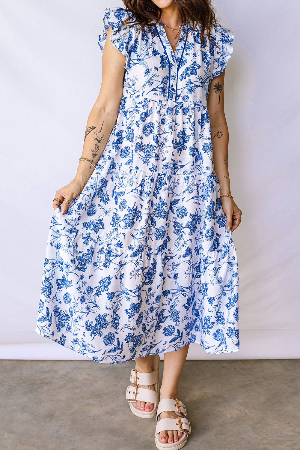Floral Ruffle Tiered Midi Dress