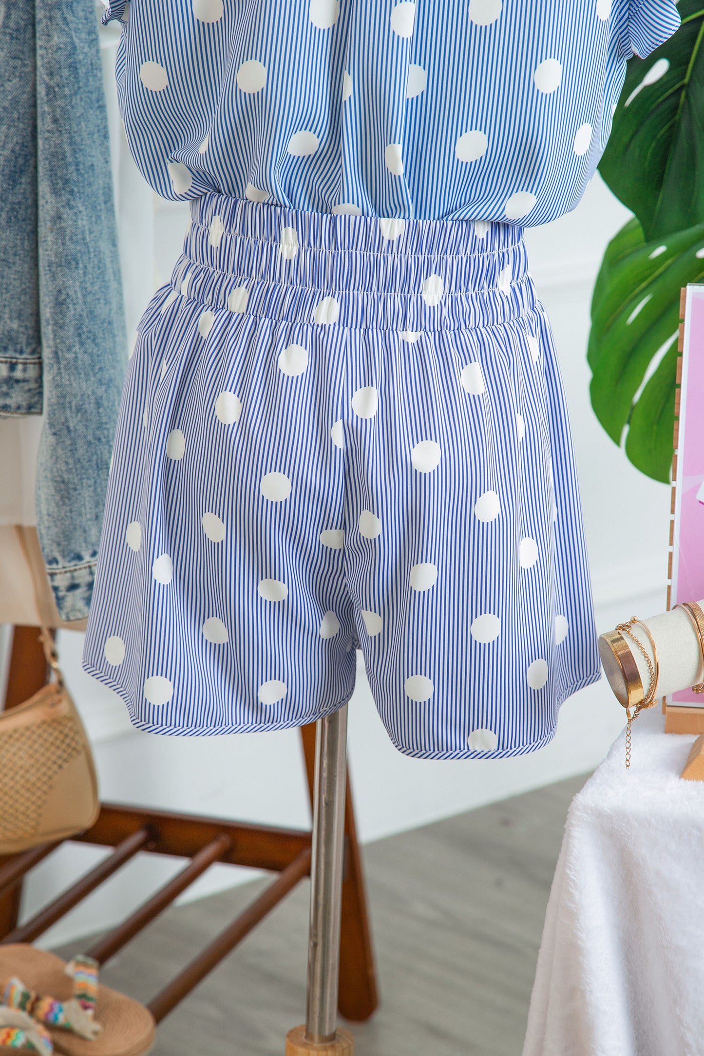 Polka Dot Shirred High Waist Shorts