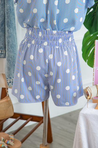 Polka Dot Shirred High Waist Shorts