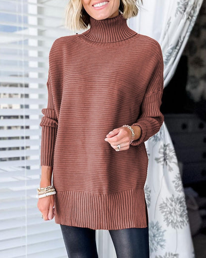 Ribbed Turtleneck Tunic Sweater