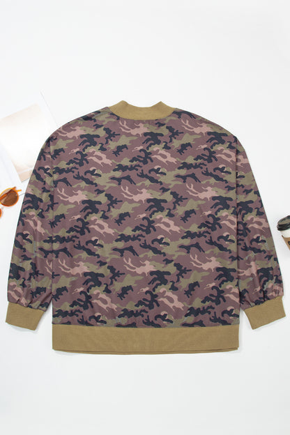 Plus Size Camo Mock Neck Oversized Sweatshirt