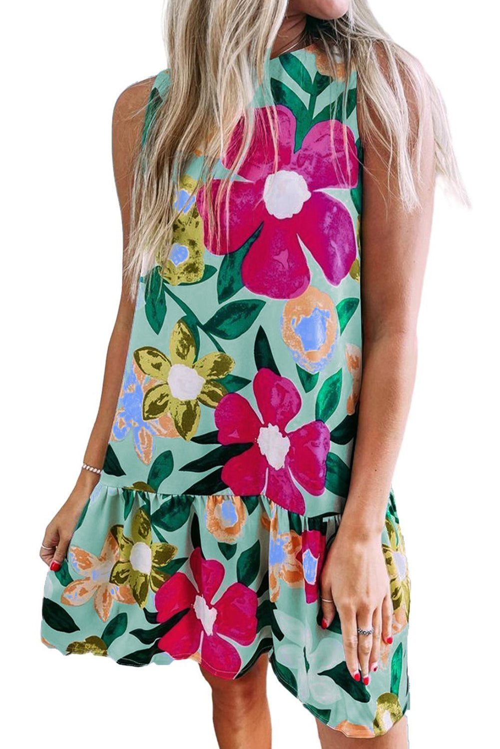 Floral Ruffle Sleeveless Mini Dress