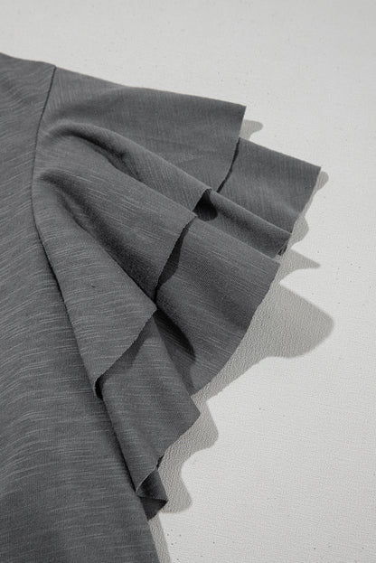 Solid Layered Ruffle Short Sleeve Round Neck Top