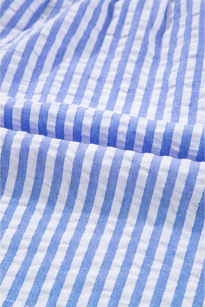 Stripe 3/4 Sleeve Pocketed Tiered Dress