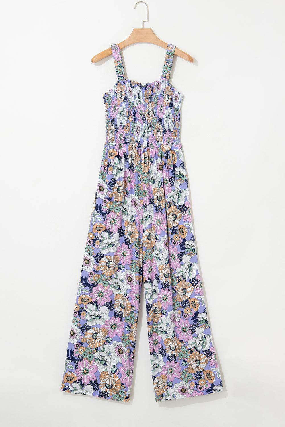 Floral Smocked High Waist Square Neck Jumpsuit