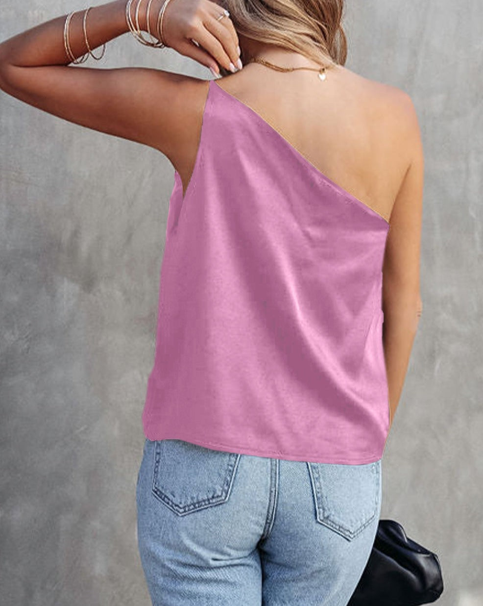 Satin One Shoulder Tank Top