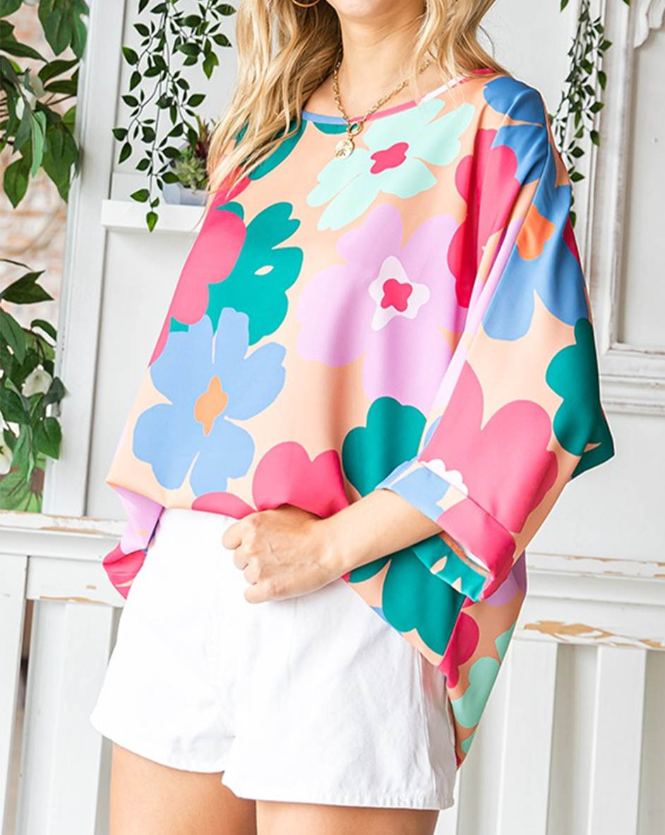 Floral 3/4 Sleeve Oversized Blouse