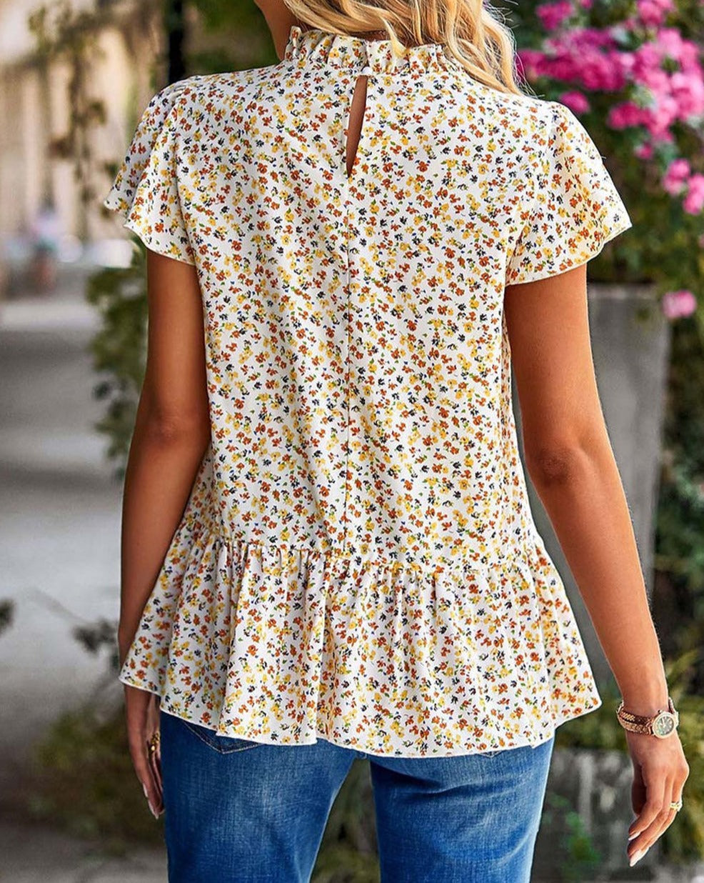 Floral Frilled Collar Ruffled Blouse