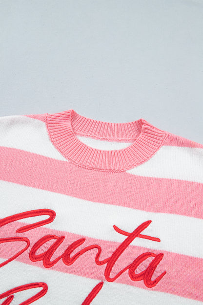 Christmas Santa Baby Embroidered Stripe Sweater