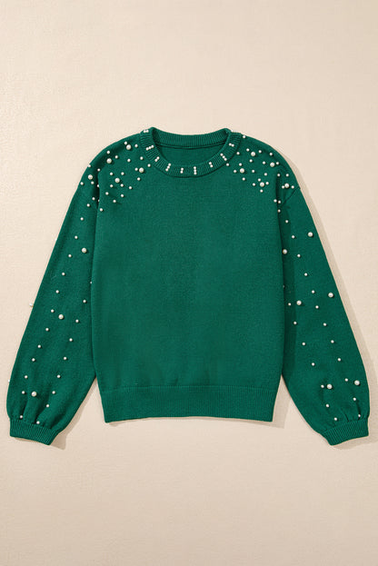 Solid Pearl Drop Shoulder Round Neck Sweater