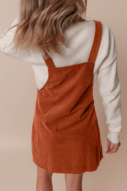 Solid Corduroy Front Pocket Sleeveless Overall Dress