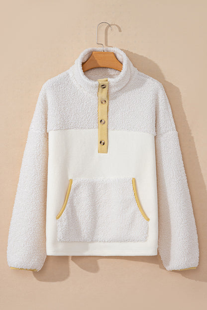 Sherpa Patchwork Half Buttoned Sweatshirt