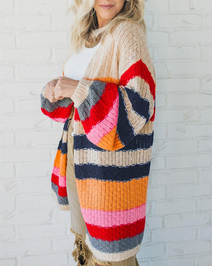 Stripe Knitted Open Cardigan