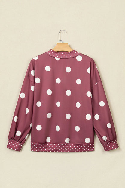 Polka Dot Patchwork Drop Shoulder Oversized Sweatshirt