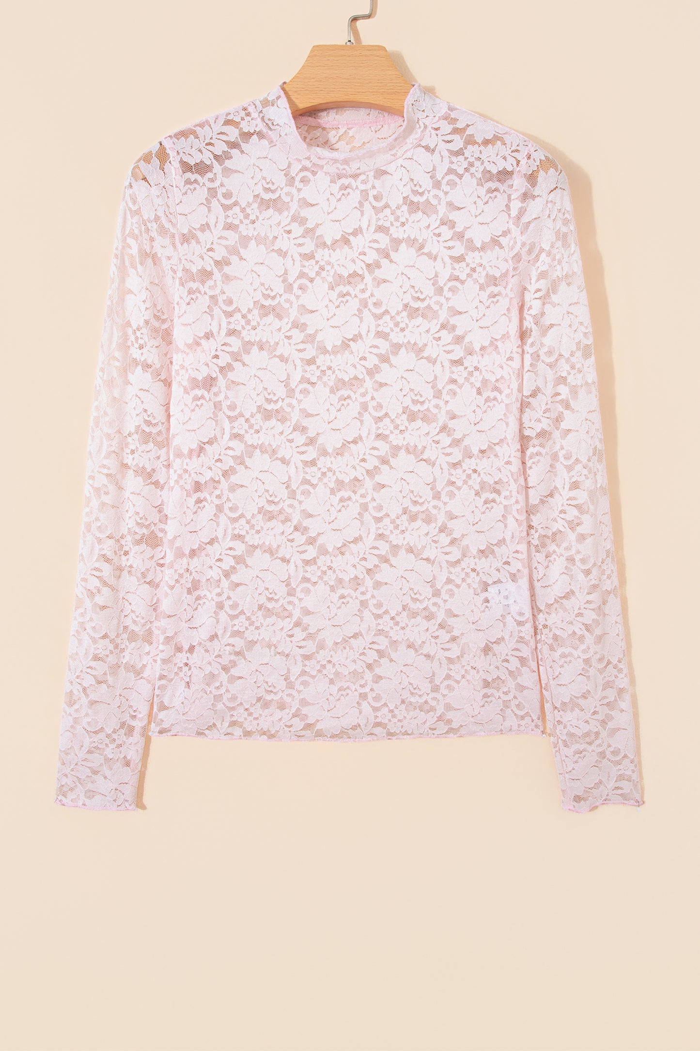 Floral Lace Long Sleeve Stand Neck Pullover Top