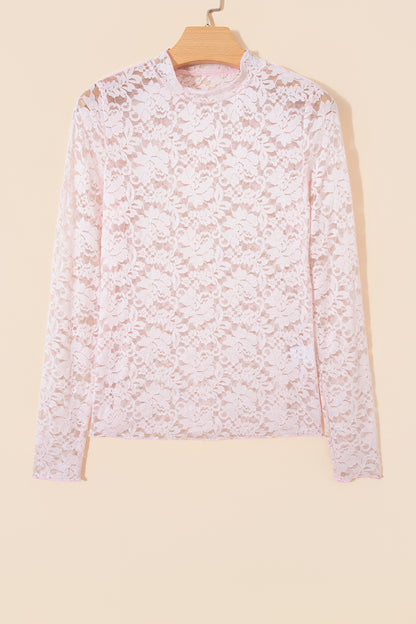 Floral Lace Long Sleeve Stand Neck Pullover Top
