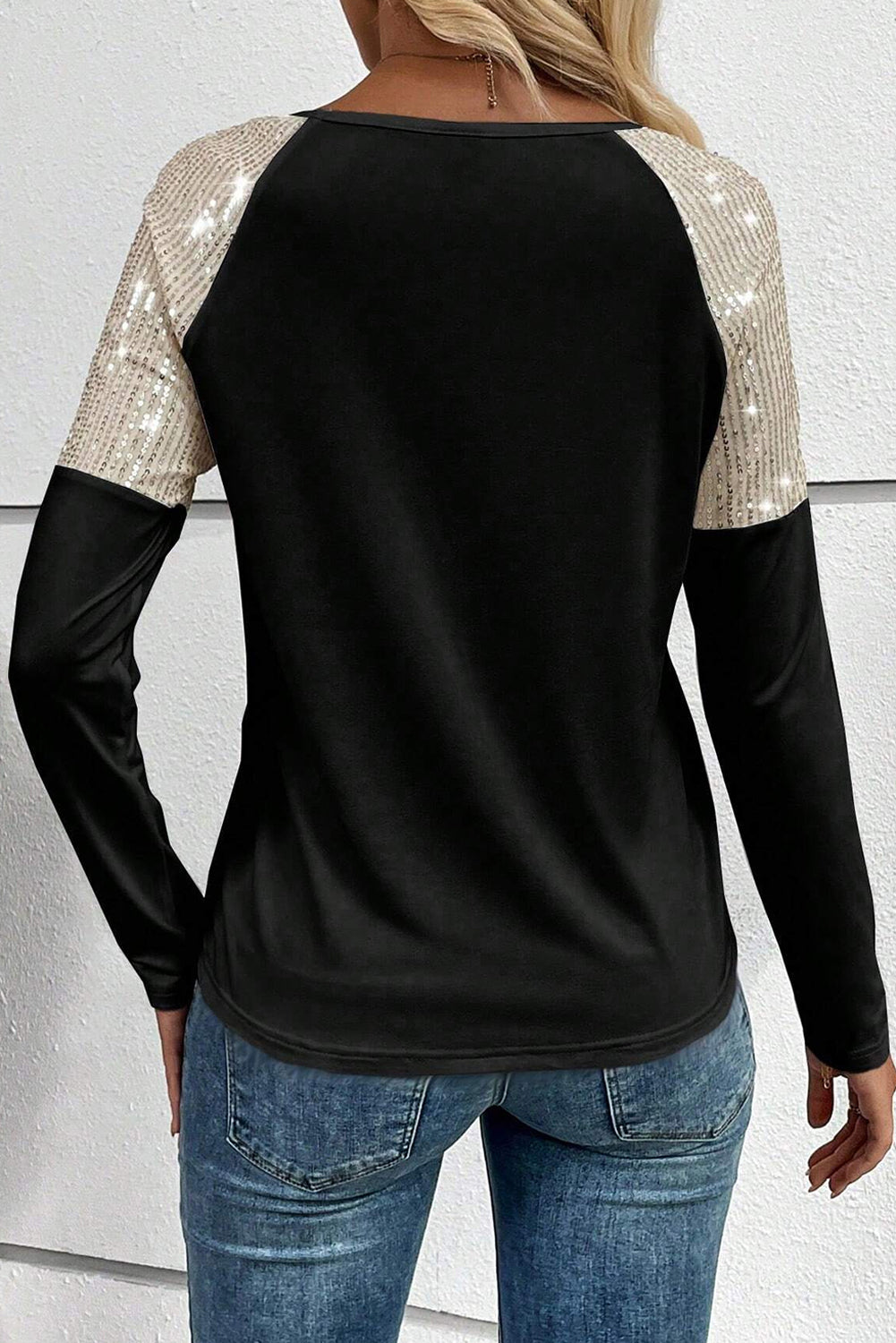 Sequin Patchwork Raglan Sleeve Top