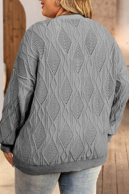 Plus Size Cable Knit Buttoned V-Neck Cardigan