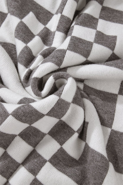 Checker Round Neck Drop Shoulder Sweater