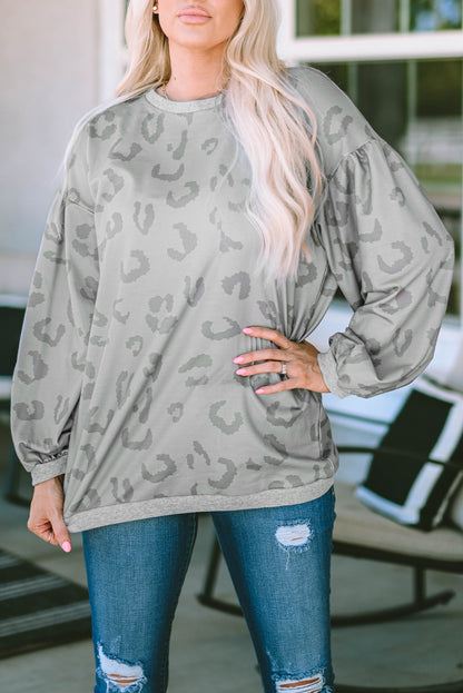 Leopard Long Puff Sleeve Top