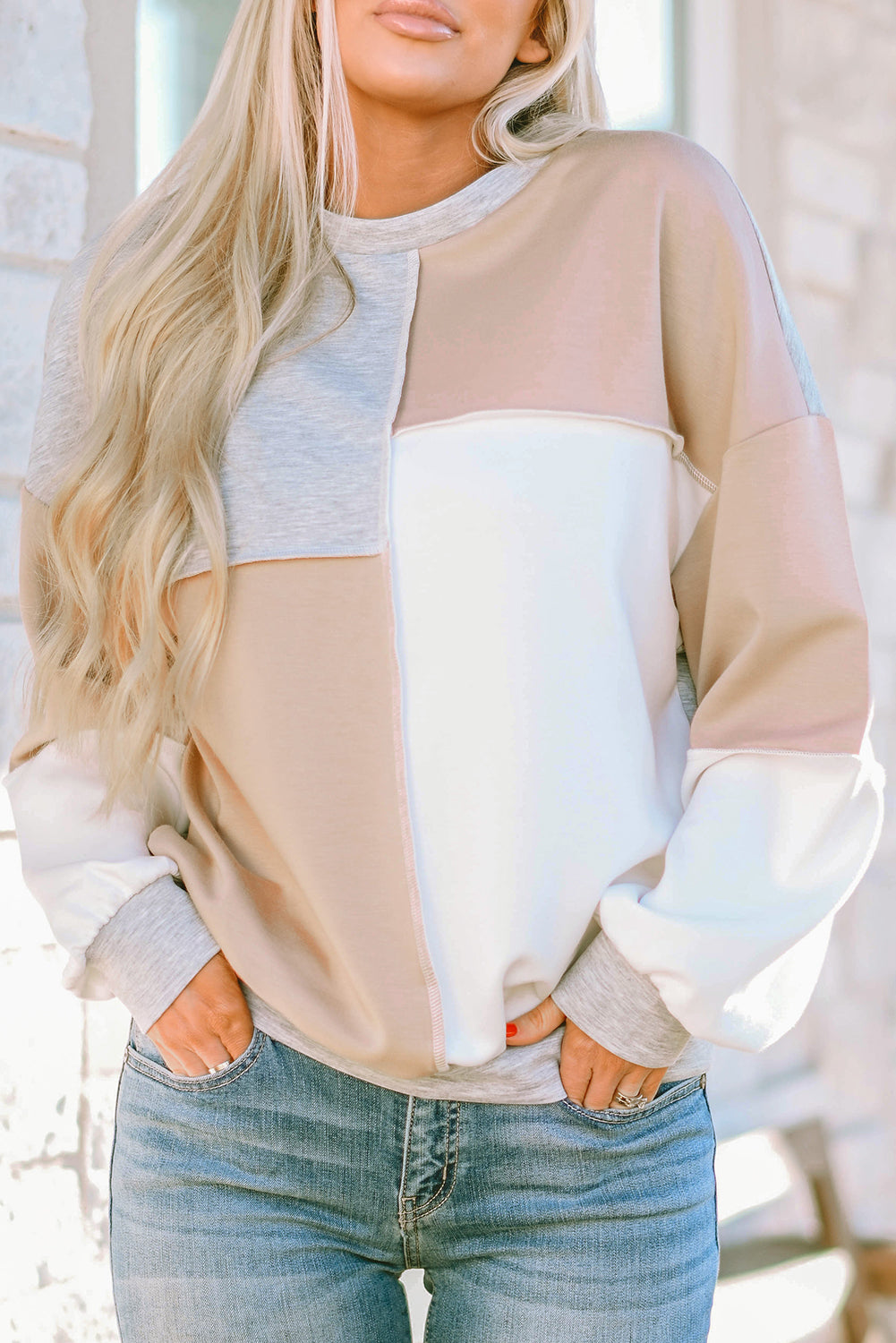 Colorblock Exposed Seam Oversized Top