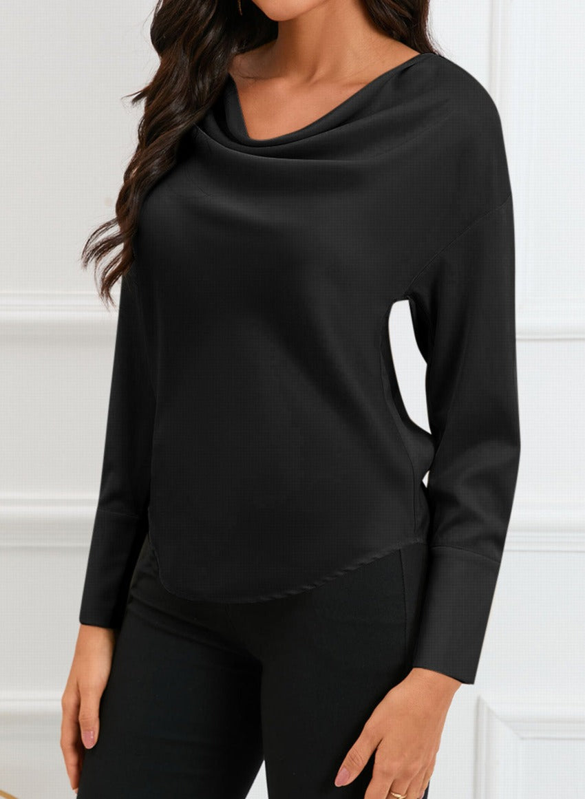 Drape Neckline Long Sleeve Blouse