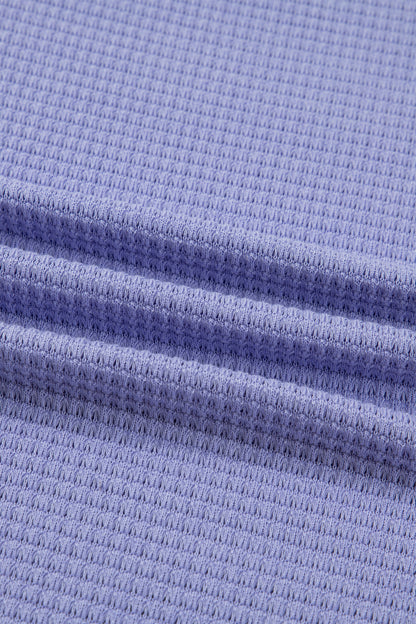 Solid Waffle Knit V-Neck Short Sleeve Top