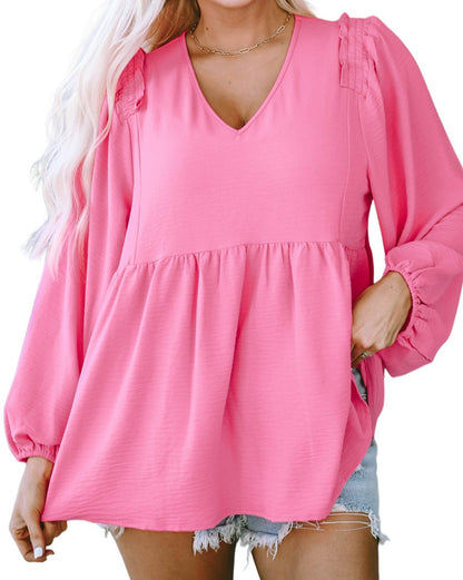 Babydoll Puff Sleeve V-Neck Blouse