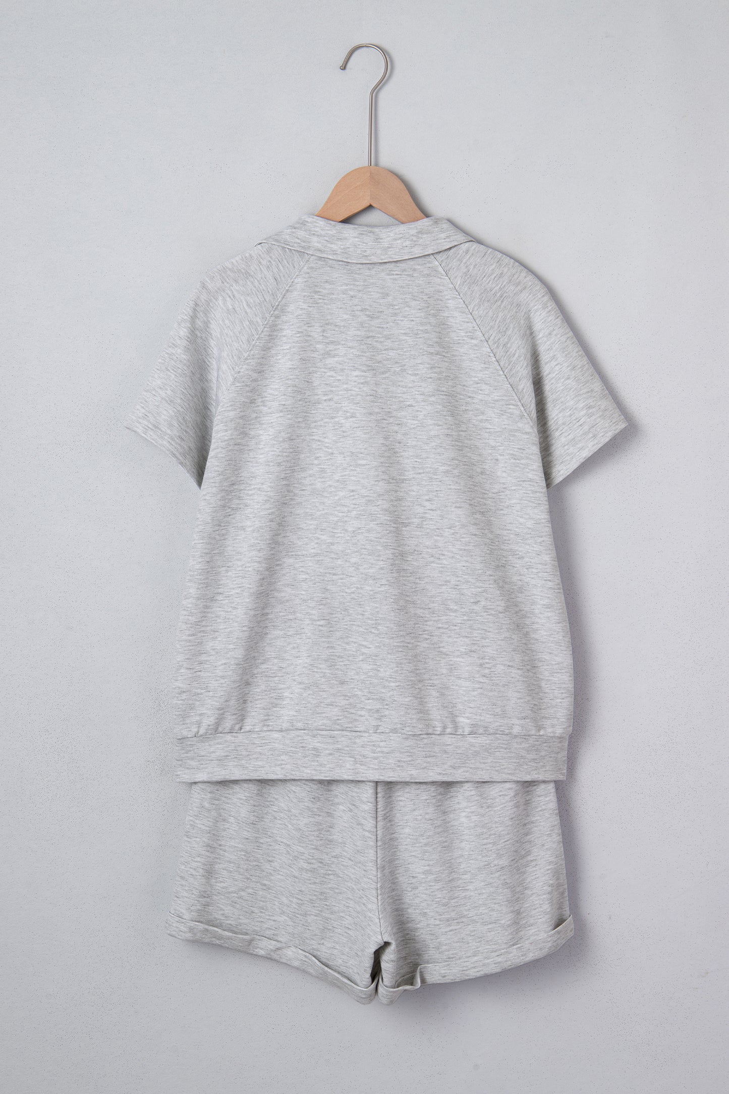 Collared V-Neck Tee & Drawstring Shorts Set