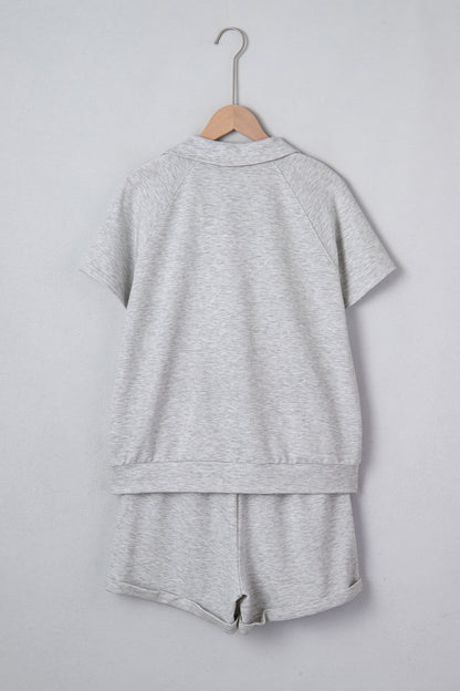 Collared V-Neck Tee & Drawstring Shorts Set