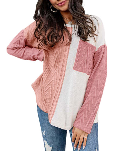 Colorblock Long Sleeve Pocketed Top