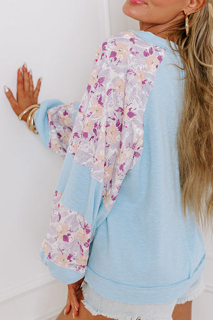 Floral Colorblock Balloon Sleeve Blouse