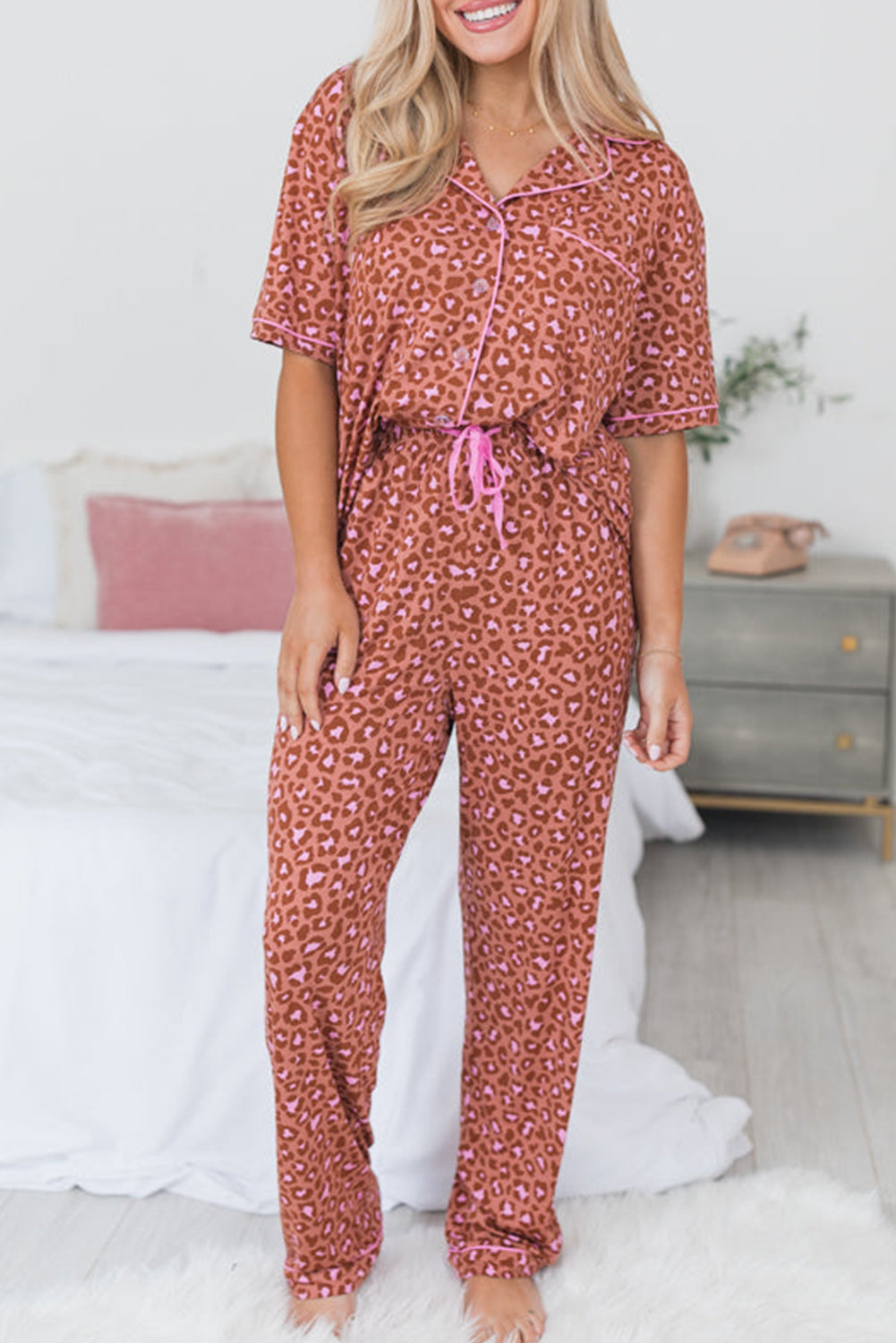 Leopard Shirt and Pants Pajama Set