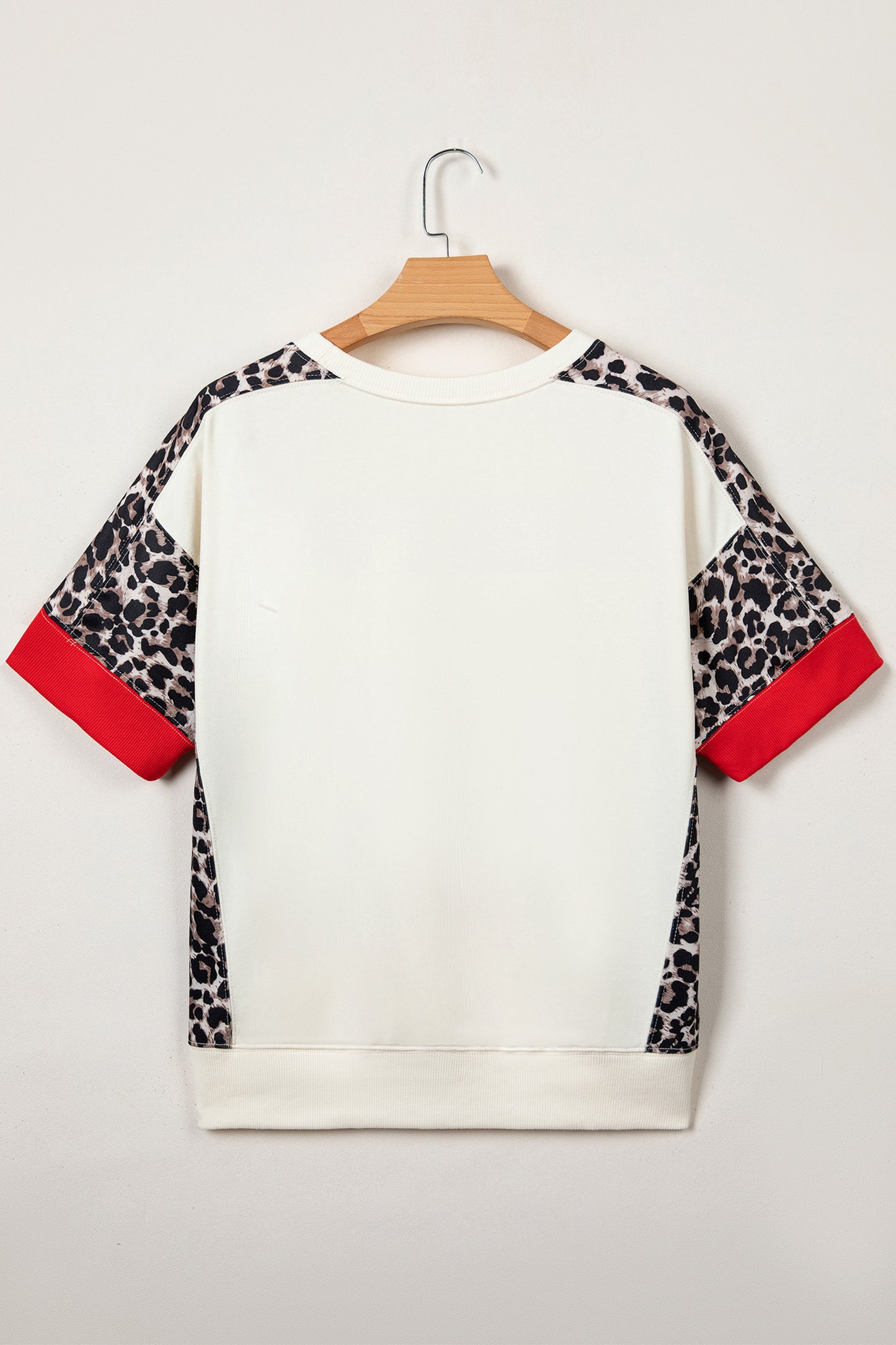 Leopard Patchwork Uneven Hem Short Sleeve Top