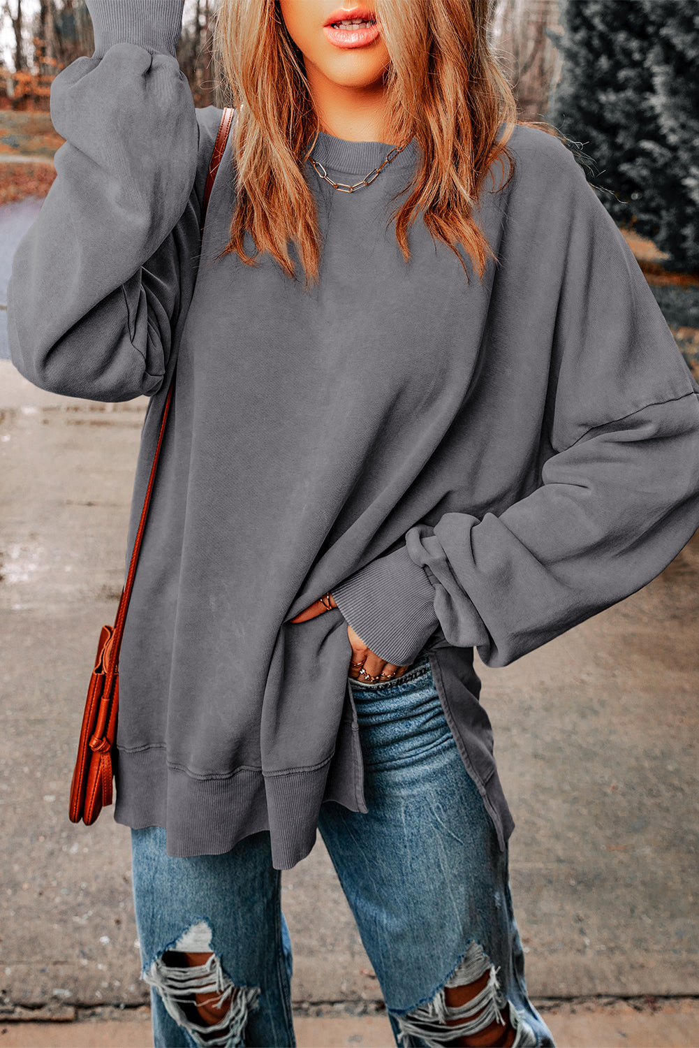 Ribbed Trim Drop Shoulder Sweatshirt