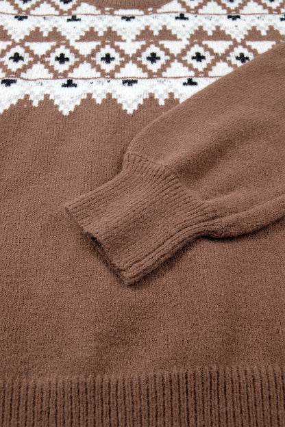 Geometric Fair Isle Drop Shoulder Pullover Sweater