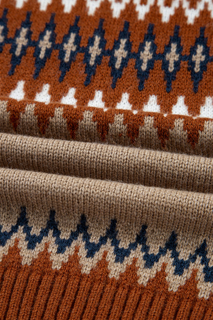 Western Aztec Geometric Colorblock Crewneck Sweater