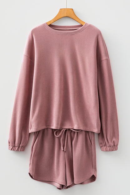 Solid Textured Knit Pullover and Shorts Set