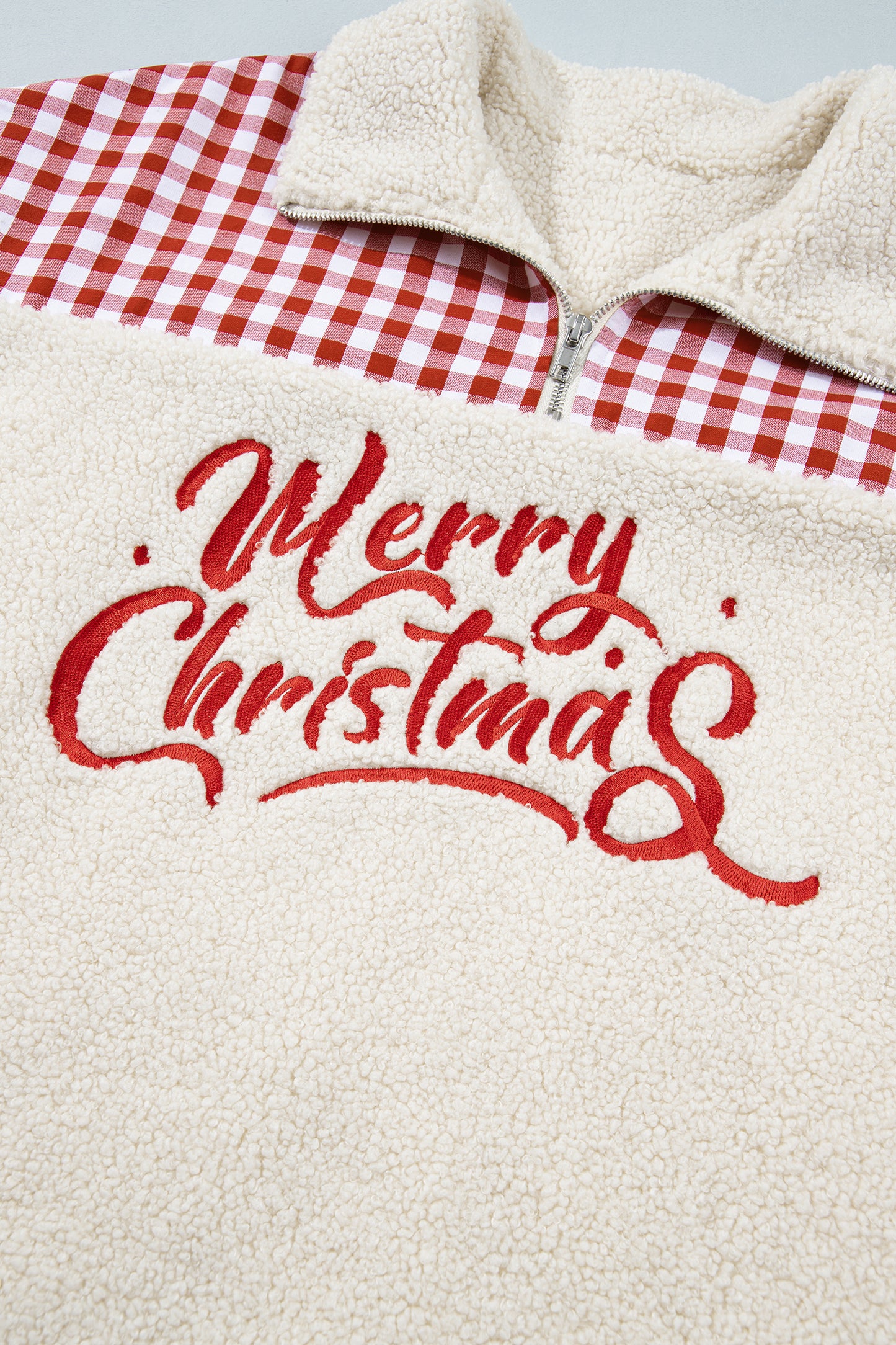 Merry Christmas Gingham Patchwork Fleece Sweatshirt